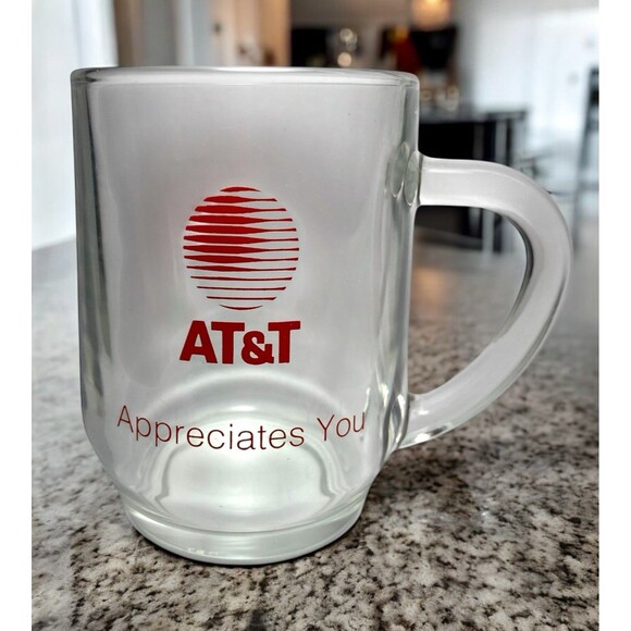AT&T Appreciates You Coffee Mug With Logo Clear Glass w/Red Made In USA - Picture 1 of 11